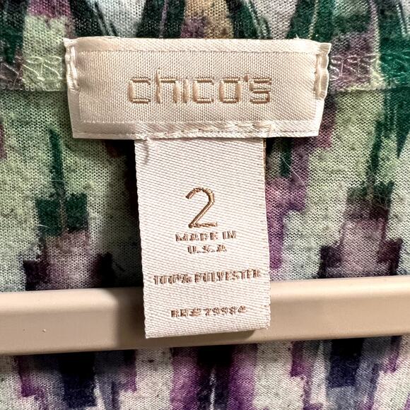 Chico's Women's Multicolor Geometric V- Neck Short Sleeve Blouse Tops Size 2 - Picture 4 of 13